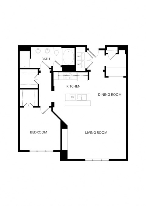 Floor plan for 1 bed, 1 bath, 1035 sqft